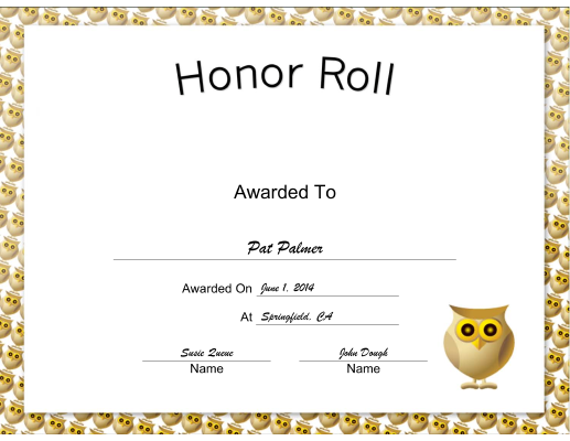 Honor Roll certificate