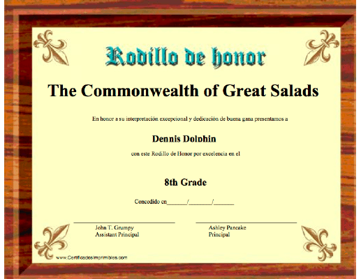 Rodilla de Honor certificate