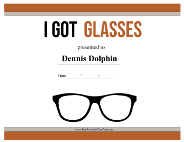 I Got Glasses certificate