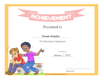 Kids Achievement Award Compassion certificate