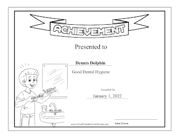 Kids Achievement Award Dental Hygiene BW certificate