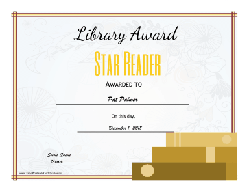 Library Award Star Reader certificate