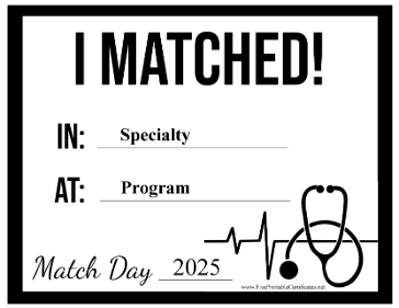 Match Day Medical Residency certificate