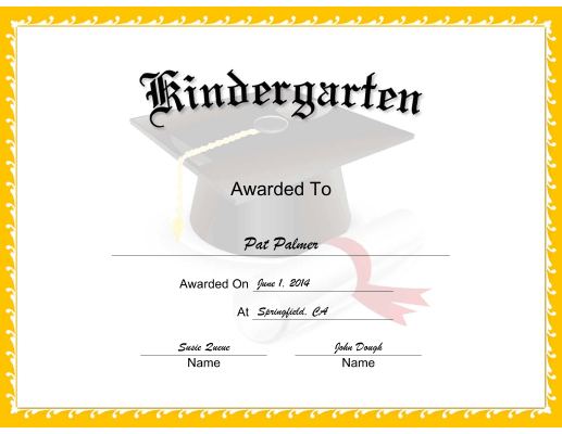 Mortarboard Kindergarten certificate