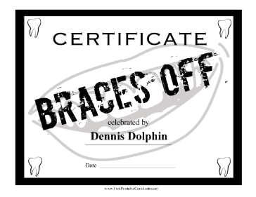No More Braces certificate