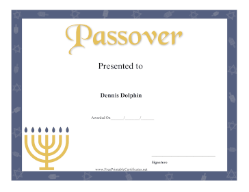 Passover Certificate Printable Certificate