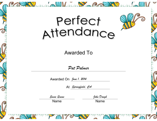 Perfect Attendance certificate