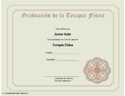 Graduación de la Terapia Física certificate
