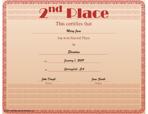 2nd Place certificate