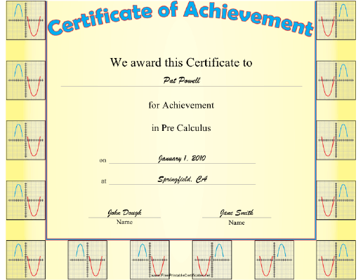 Pre-Calculus certificate