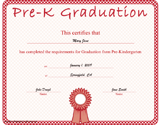 Pre-Kindergarten Graduation certificate