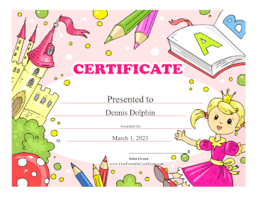 Princess And Castle certificate