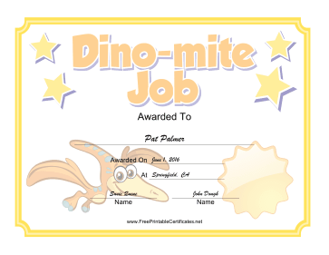 Pteranodon certificate