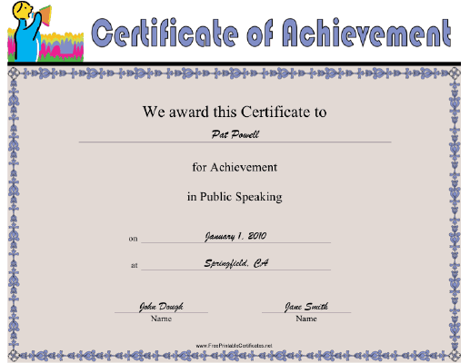 Public Speaking certificate