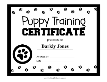 Puppy Training certificate