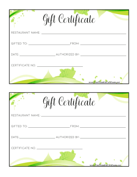 Restaurant Gift certificate