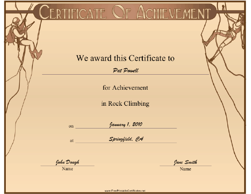 Rock Climbing certificate