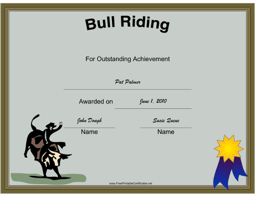 Rodeo Bull Riding certificate
