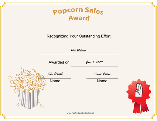 Scout Popcorn Sales certificate