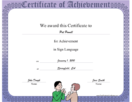 Sign Language certificate