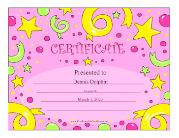 Stars And Confetti certificate