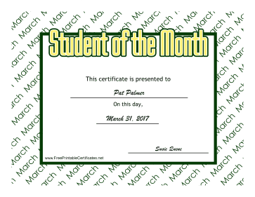 Student Of The Month March certificate
