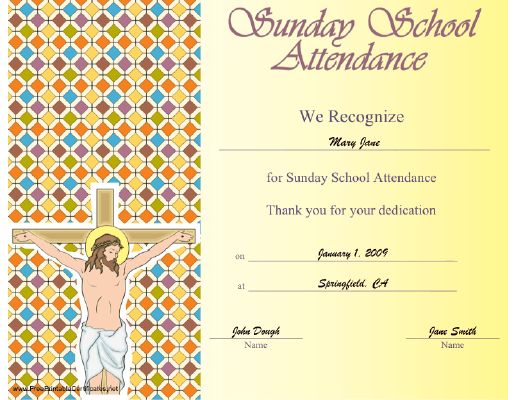 Sunday School Attendance certificate