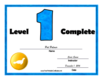 Swimming Lessons Level One certificate