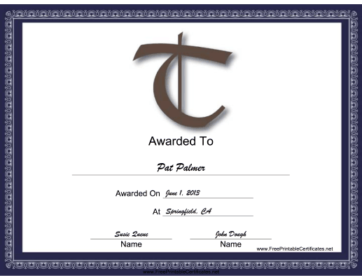 T Monogram certificate