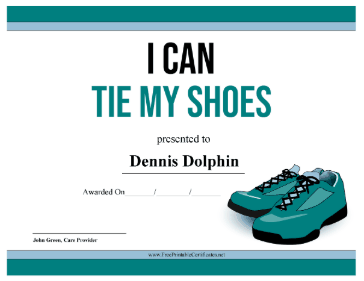 Tie My Shoes Award certificate