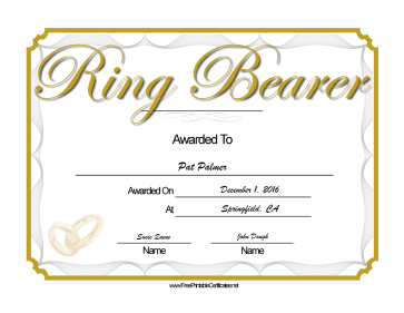 Wedding Ring Bearer certificate