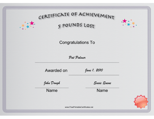 Weight Loss 5 Pounds certificate