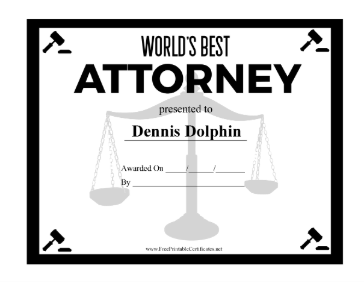 Worlds Best Attorney certificate