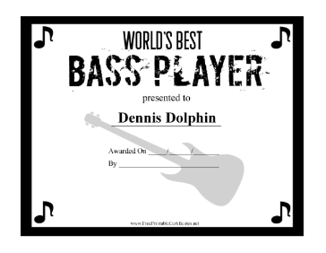Worlds Best Bass Player certificate