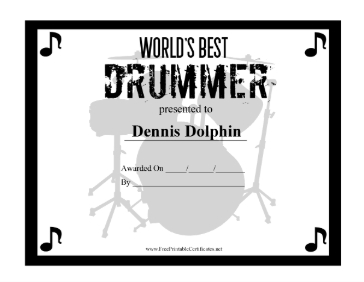 Worlds Best Drummer certificate