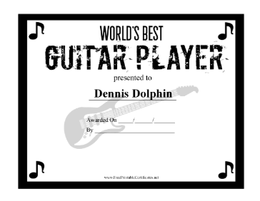 Worlds Best Guitar Player certificate