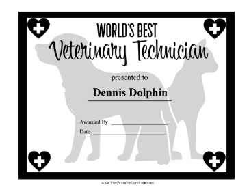 Worlds Best Vet Tech certificate