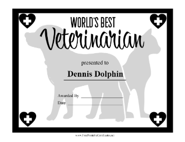 Worlds Best Veterinarian certificate