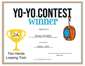 Yo Yo Contest 2A certificate
