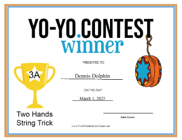 Yo Yo Contest 3A certificate