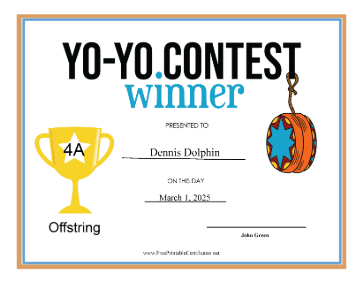 Yo Yo Contest 4A certificate