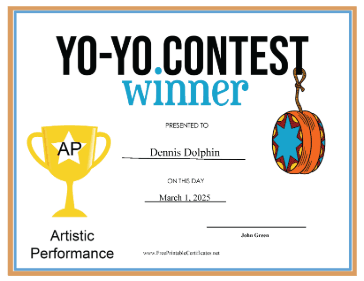 Yo Yo Contest AP certificate