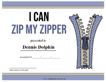 Zip My Zipper Award certificate