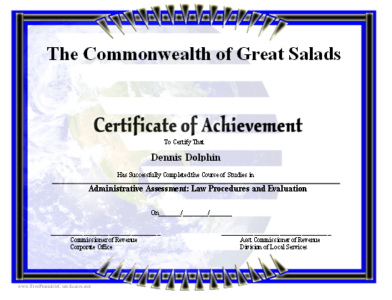 Earth Certificate of Achievement certificate