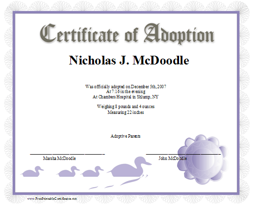 Adoption certificate