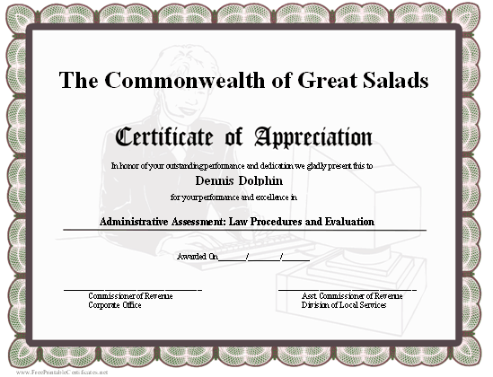 Appreciation certificate