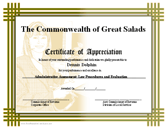 Appreciation certificate