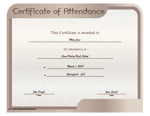 Attendance certificate