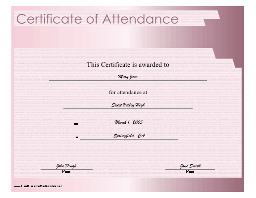 Attendance certificate