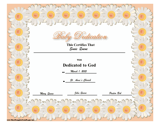 Baby Dedication certificate